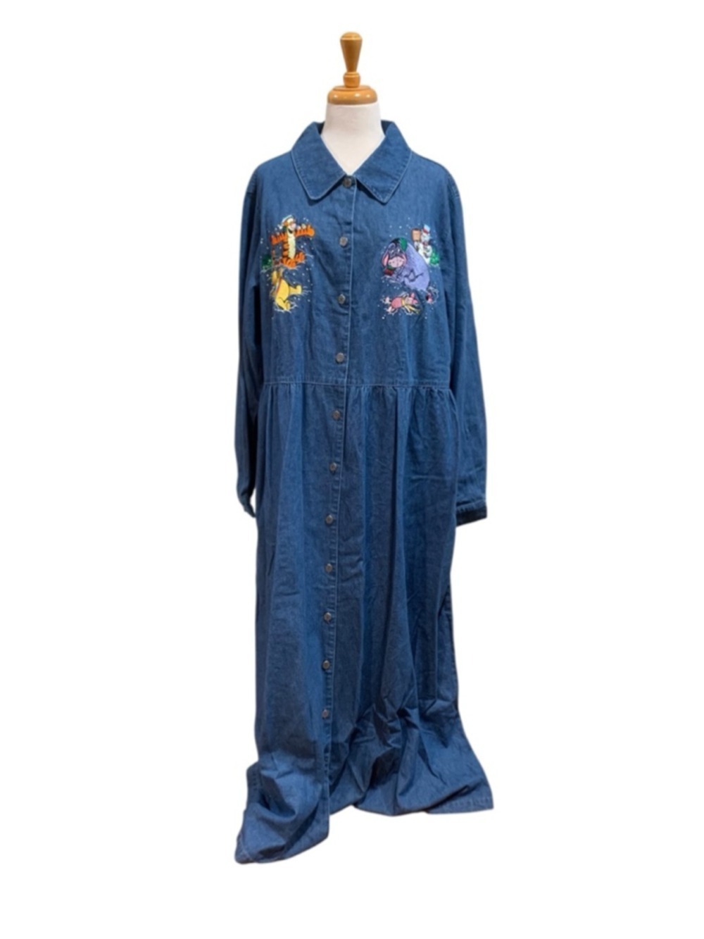 Vntg 90’s Disney Catalog Long Sleeve Denim Dress 2X Winter Winnie the Pooh